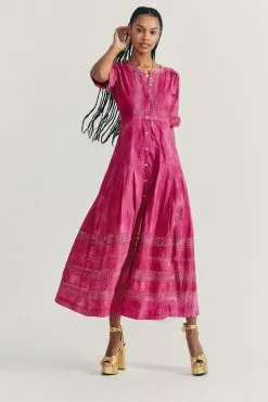 LoveShackFancy Beth Dress - BORDEAUX HAND DYE
