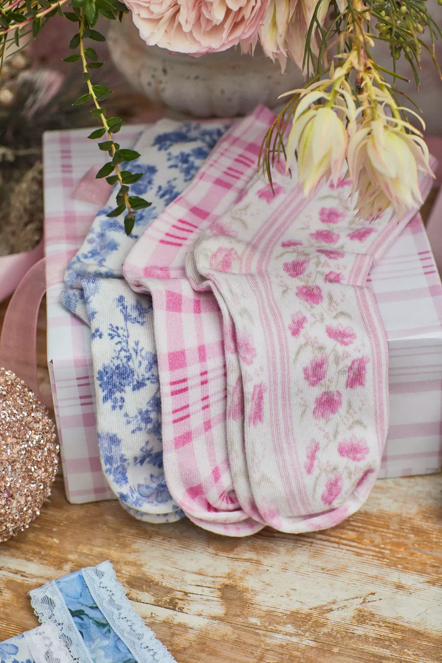 LoveShackFancy Sale LSF X Stripe & Stare Primrose Plaid Socks 2 LoveShackFancy Sale LSF X Stripe & Stare Primrose Plaid Socks