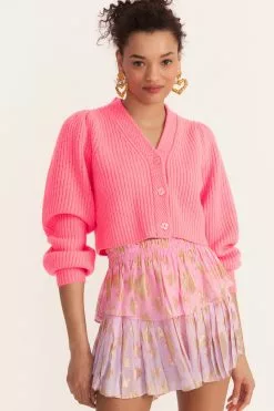 LoveShackFancy Avignon Cropped Cardigan Sweater - SUNSET CORAL New Arrivals