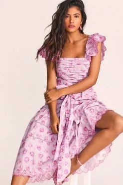 LoveShackFancy New Arrivals Harlyn Midi Dress - LILAC FUSION