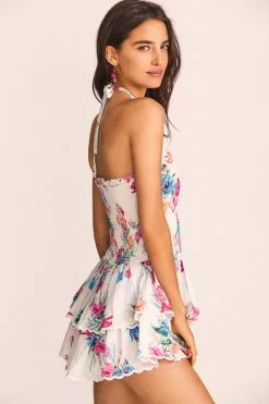 LoveShackFancy Aqua Halter Mini Dress