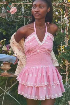 LoveShackFancy Aqua Halter Mini Dress