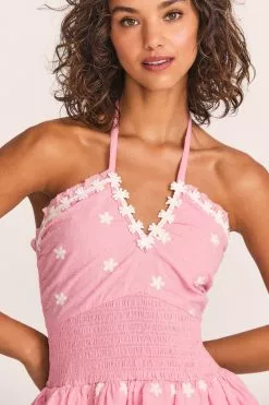 LoveShackFancy Aqua Halter Mini Dress