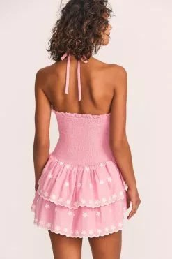 LoveShackFancy Aqua Halter Mini Dress