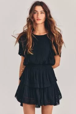 LoveShackFancy Natasha Mini Dress - BLACK