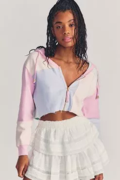 LoveShackFancy Alden Cropped Zip-Up Hoodie