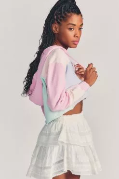 LoveShackFancy Alden Cropped Zip-Up Hoodie