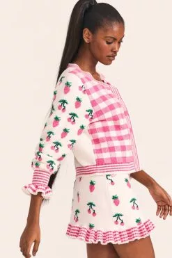 LoveShackFancy Keoni Cardigan Sweater - FRUIT PUNCH PINK Tops