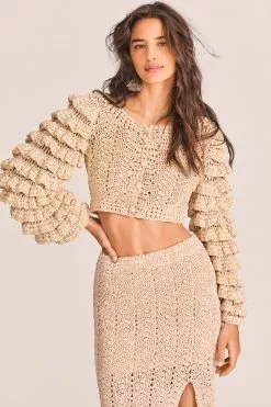 LoveShackFancy Junice Crop Cardigan - SAND
