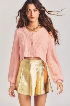 LoveShackFancy Dornie Leather Mini Skirt - METALLIC GOLD