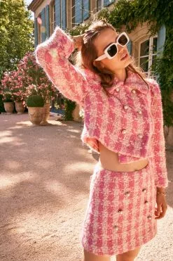 LoveShackFancy Sale Gibson Houndstooth Mini Skirt