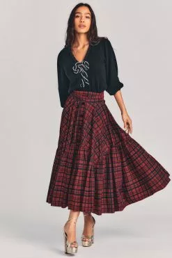 LoveShackFancy Bissett Plaid Midi Skirt Sale