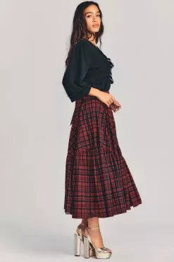 LoveShackFancy Bissett Plaid Midi Skirt Sale