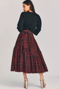 LoveShackFancy Bissett Plaid Midi Skirt Sale