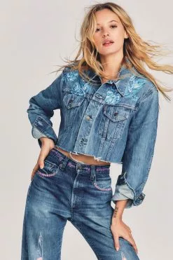 LoveShackFancy Sale LSF X Rialto Jean Project Hand Painted Cropped Denim Jacket